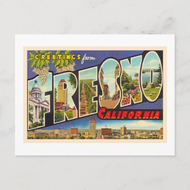 Fresno California CA Vintage Large Letter Postcard (Front)