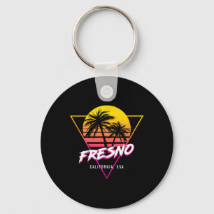 Fresno California Palm Trees Usa Surfing Retro Sun Keychain