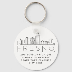 Fresno, California Stylized Skyline  Custom Slogan Keychain