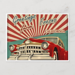 Fresno California Vintage travel watercolor retro Postcard