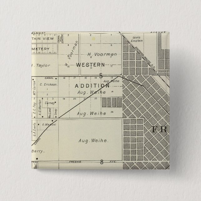 Fresno County, California 7 2 Inch Square Button (Front)
