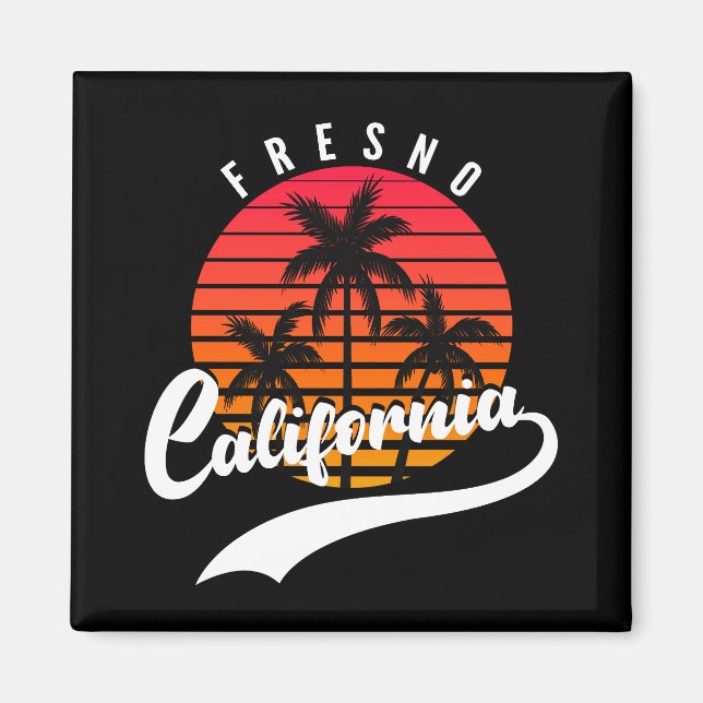 Fresno Retro Sunset Et Palm Trees Magnet (Devant)