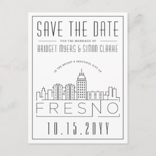 Fresno Wedding   Stylized Skyline Save the Date Postcard