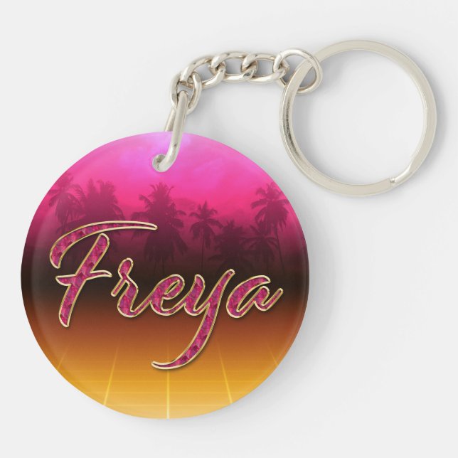 Freya First Name golden pink keychain (Back)
