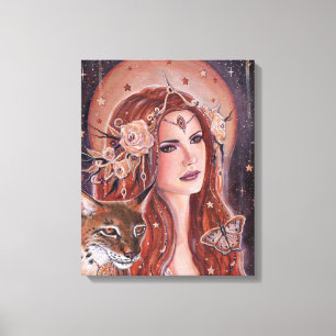 Freya goddess with Lynx by Renee Lavoie Canvas Print
