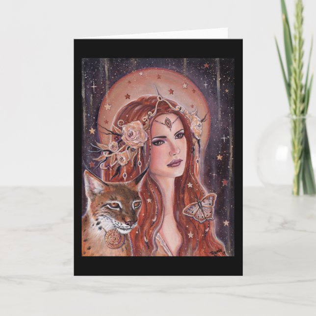 Freya goddess with Lynx by Renee Lavoie Card (Front)