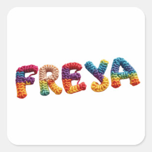 Freya Name in Vibrant Crochet Pattern Square Sticker