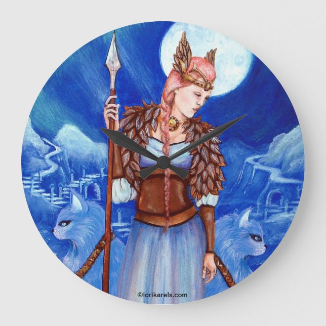 Freya Norse Goddess Wall Clock art by Lori Karels (Front)