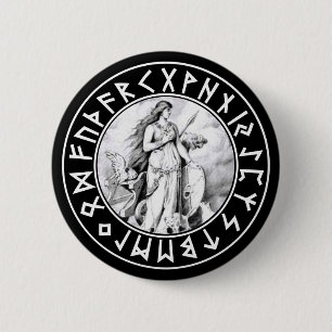 Freya Rune Shield on Blk 2 Inch Round Button