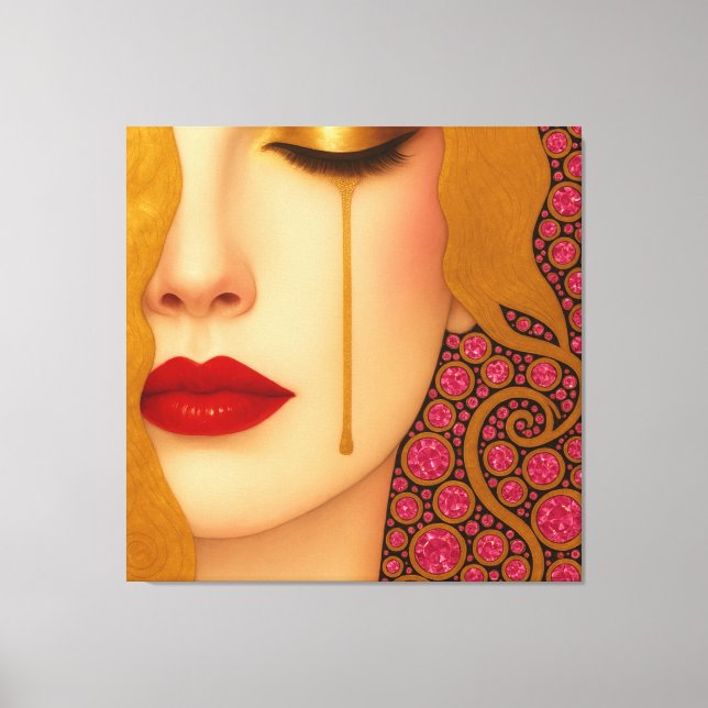 Freya's heartache golden tears in pink motif canvas print (Front)