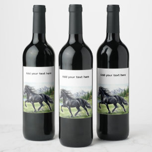 Freydis Black Horse Beautiful Landscape Wine Label
