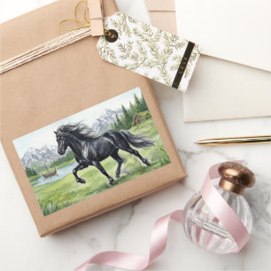Freydis Black Horse in Nordic Landscape Sticker