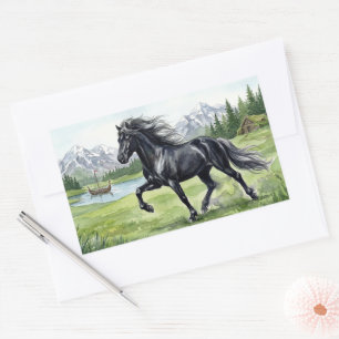 Freydis Black Horse in Nordic Landscape Sticker