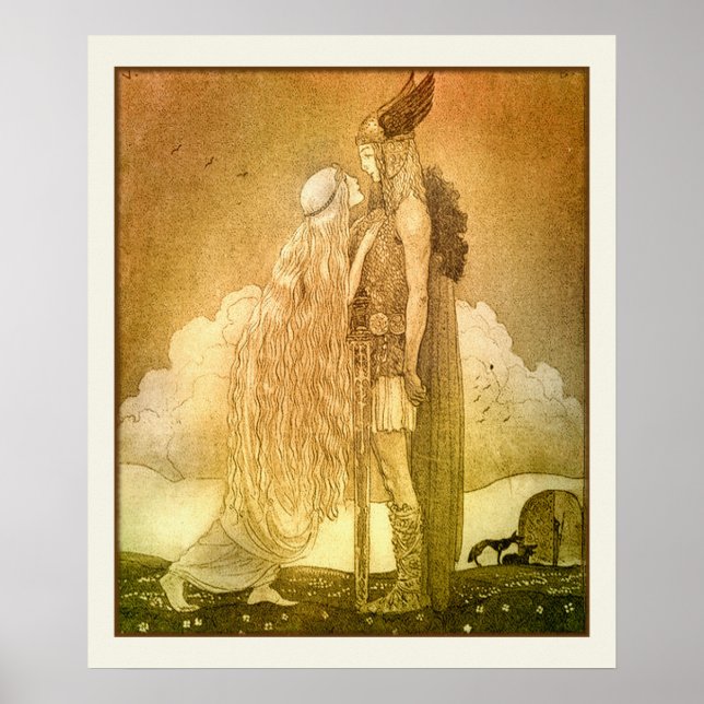Freyja and Svipdag by John Bauer 1911 Scandinavian Poster (Front)