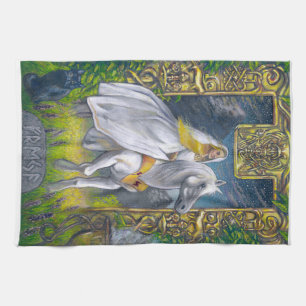 Freyja Rides Through the Arch of Folkvangr Kitchen Towel