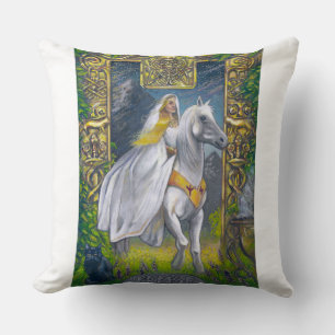 Freyja Rides Through the Arch of Folkvangr Throw Pillow
