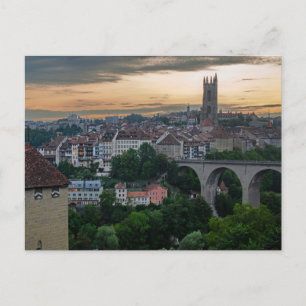 Fribourg Switzerland Sunset Postcard