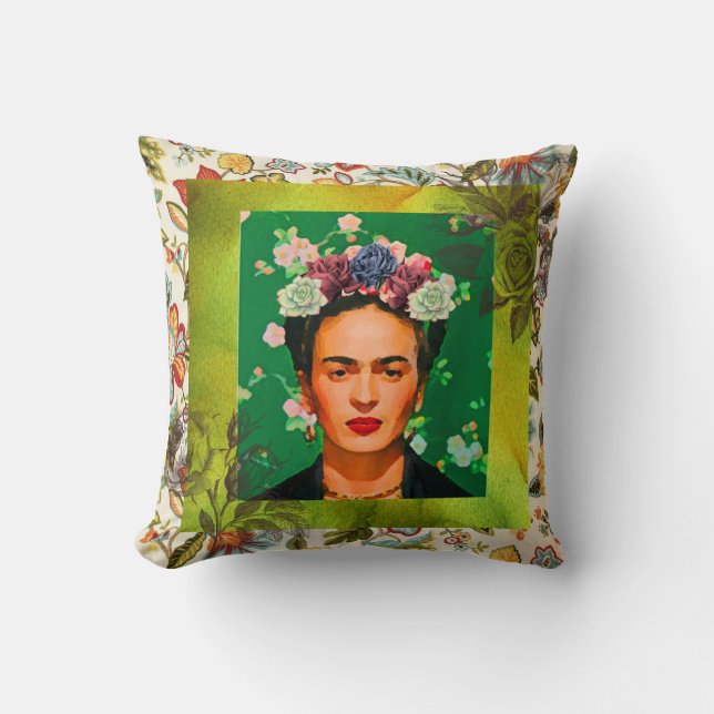 Frida Flowers Throw Pillow (Front)