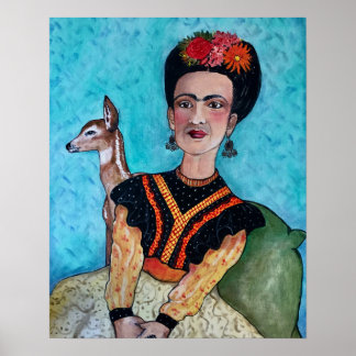 Frida Kahlo and Fawn Deer Poster