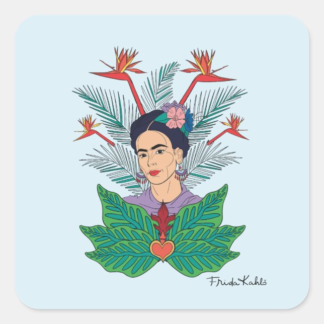 Frida Kahlo | Birds of Paradise Floral Graphic Square Sticker (Front)