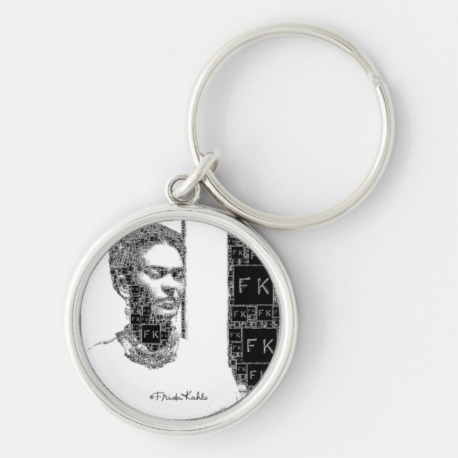 Frida Kahlo Black and White Portrait Keychain (Front)
