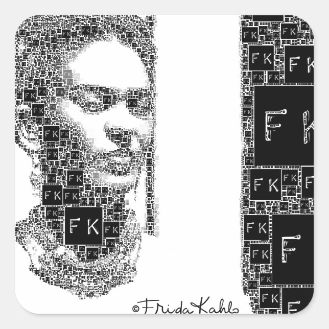 Frida Kahlo Black and White Portrait Square Sticker (Front)
