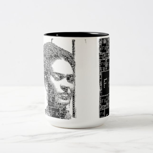 Frida Kahlo Black and White Portrait Two-Tone Coffee Mug (Center)