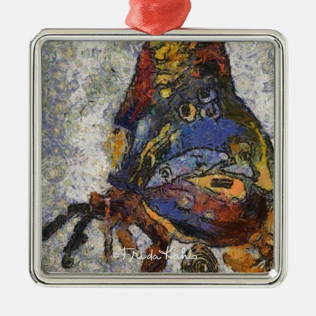 Frida Kahlo Butterfly Monet Inspired Metal Ornament (Front)