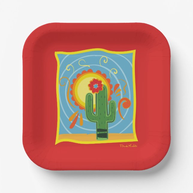 Frida Kahlo Cactus Graphic Paper Plate (Front)