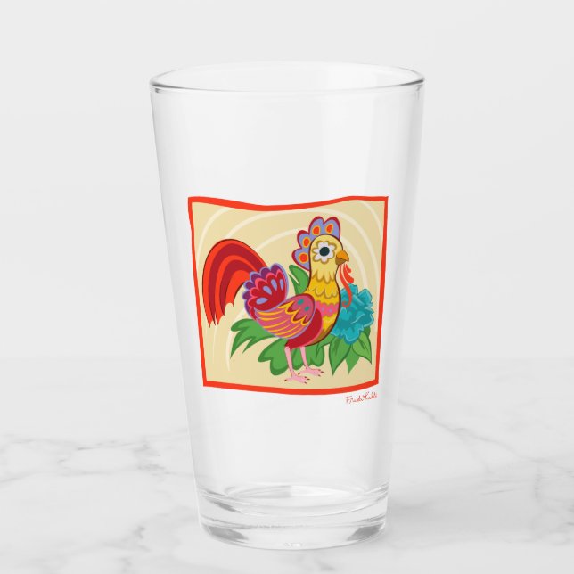Frida Kahlo Chicken Graphic Glass (Front)