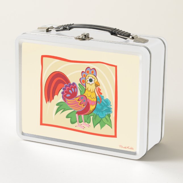 Frida Kahlo Chicken Graphic Metal Lunch Box (Front)