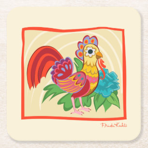 Frida Kahlo Chicken Graphic Square Paper Coaster