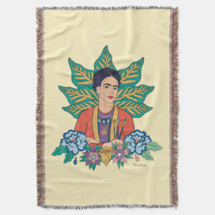 Frida Kahlo Colorful Floral Graphic Throw Blanket