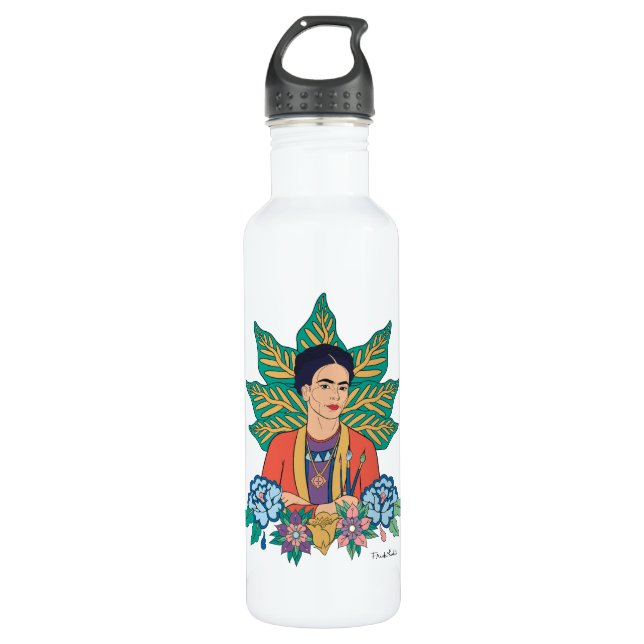 Frida Kahlo Colourful Floral Graphic 710 Ml Water Bottle (Front)