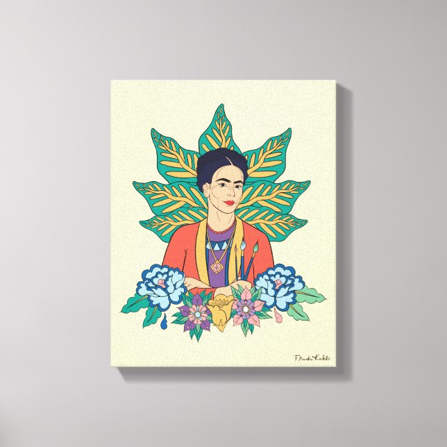 Frida Kahlo Colourful Floral Graphic Canvas Print (Front)