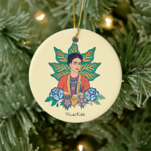 Frida Kahlo Colourful Floral Graphic Ceramic Ornament