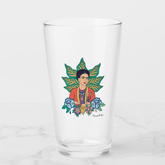 Frida Kahlo Colourful Floral Graphic Glass (Front)