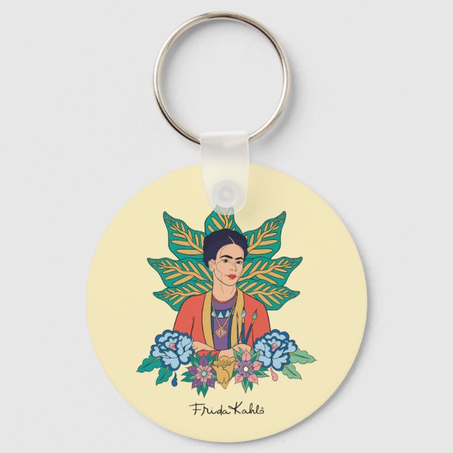 Frida Kahlo Colourful Floral Graphic Keychain (Front)