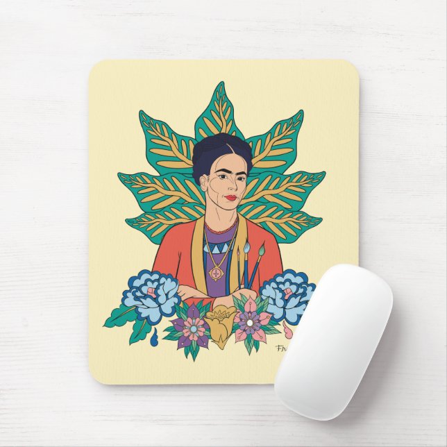 Frida Kahlo Colourful Floral Graphic Mouse Pad (With Mouse)