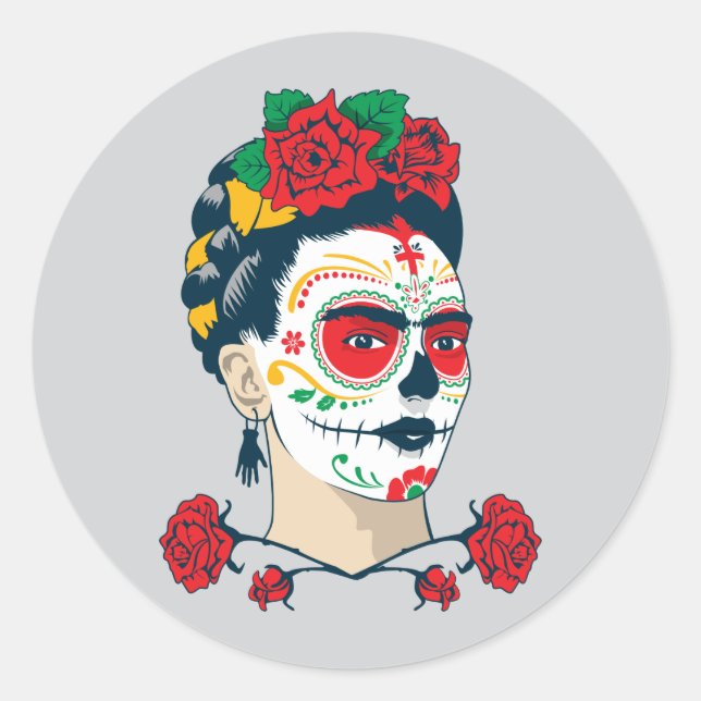 Frida Kahlo | El Día de los Muertos Classic Round Sticker (Front)