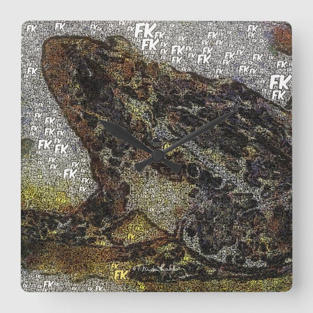 Frida Kahlo FK-Style Frog Painting Square Wall Clock (Front)