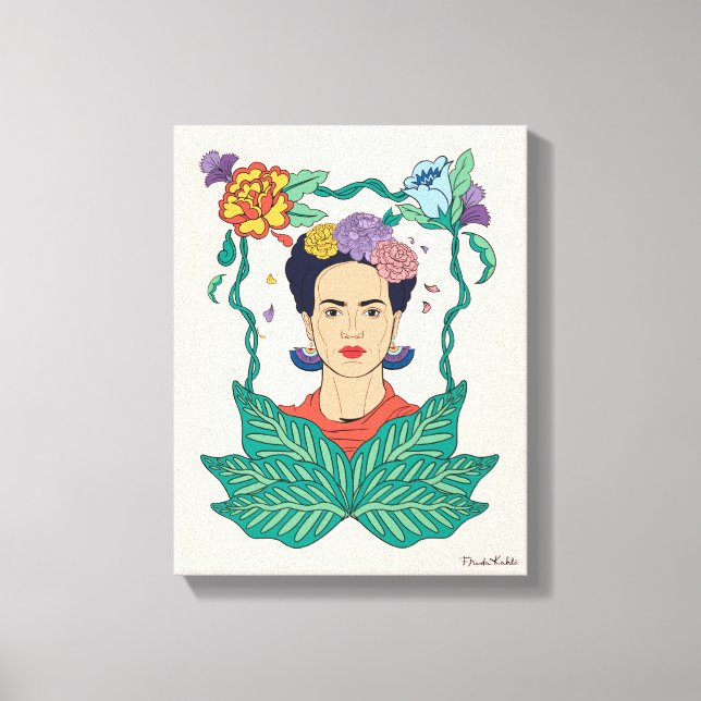Frida Kahlo Floral Frame Graphic Canvas Print (Front)