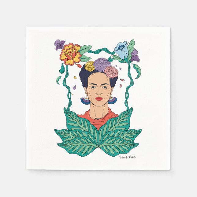 Frida Kahlo Floral Frame Graphic Napkin (Front)