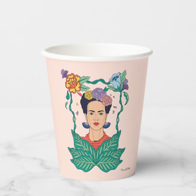 Frida Kahlo Floral Frame Graphic Paper Cups (Front)