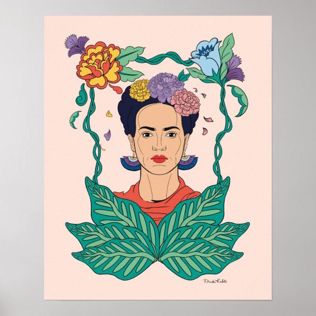 Frida Kahlo Floral Frame Graphic Poster (Front)