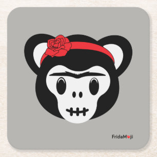 Frida Kahlo   FridaMoji - Day of the Dead Monkey Square Paper Coaster