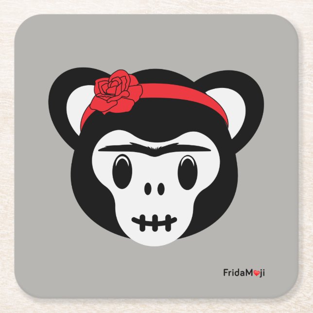 Frida Kahlo | FridaMoji - Day of the Dead Monkey Square Paper Coaster (Front)