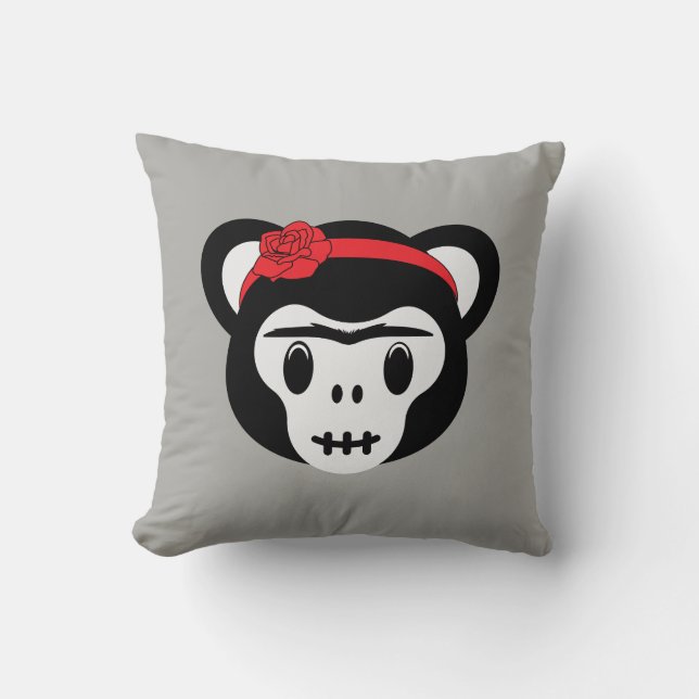 Frida Kahlo | FridaMoji - Day of the Dead Monkey Throw Pillow (Front)