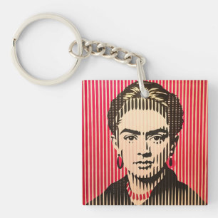 Frida Kahlo in BAUHAUS optical illusion style Keychain