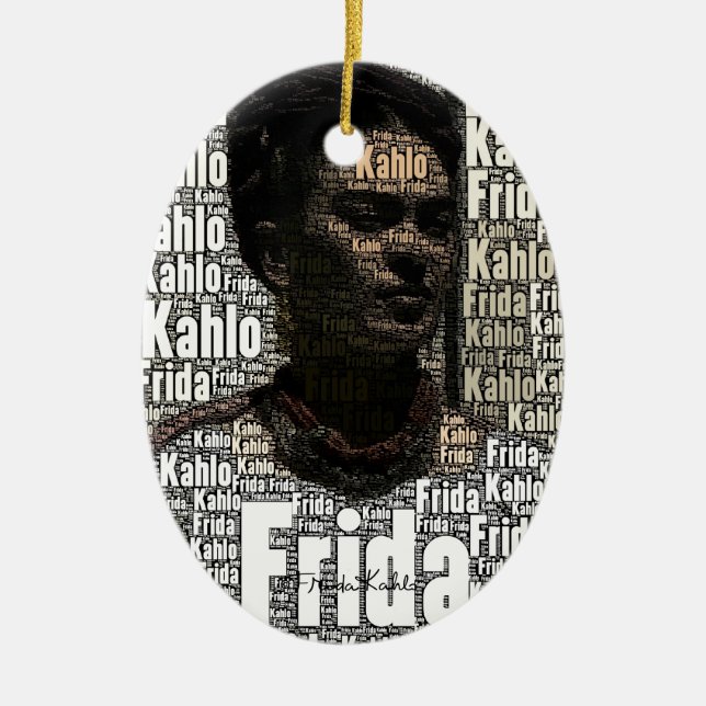 Frida Kahlo Lettering Portrait Ceramic Ornament (Front)